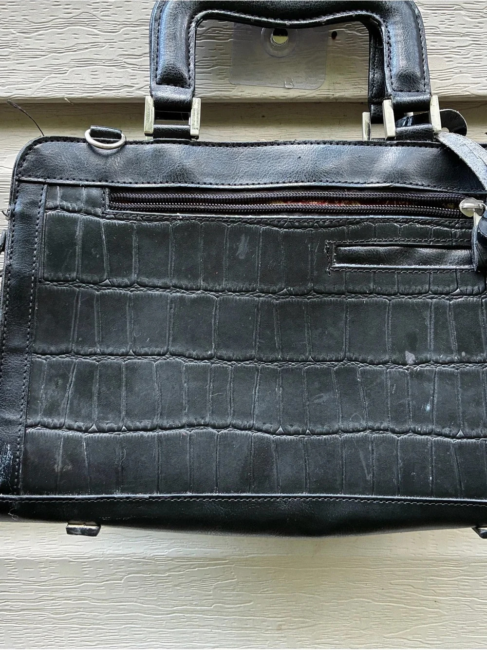 Black Structured Croc-Embossed Men’s Briefcase with Heart Accent